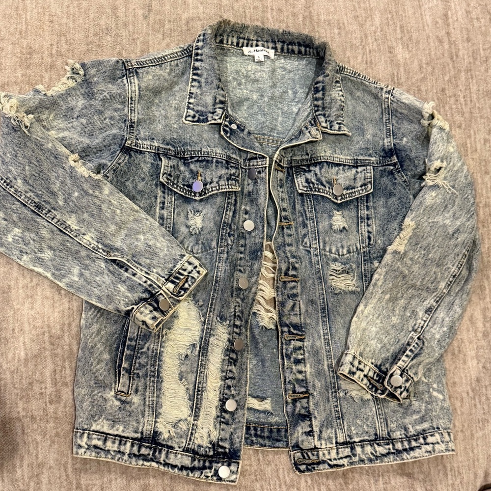 Macaron - Distressed Oversized Denim Jacket Size S